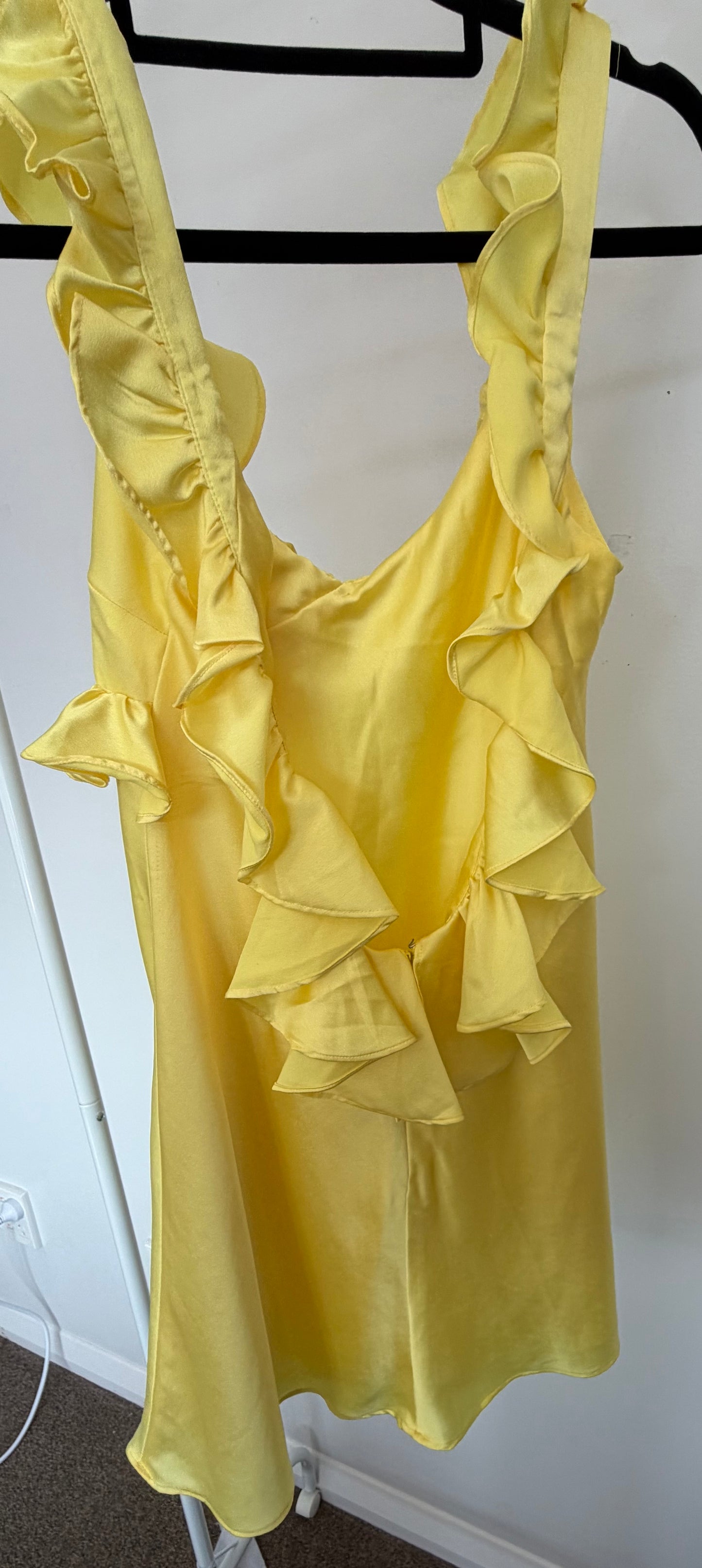 House of CB - Tink Buttercup Satin Ruffle Mini Dress (For Sale)