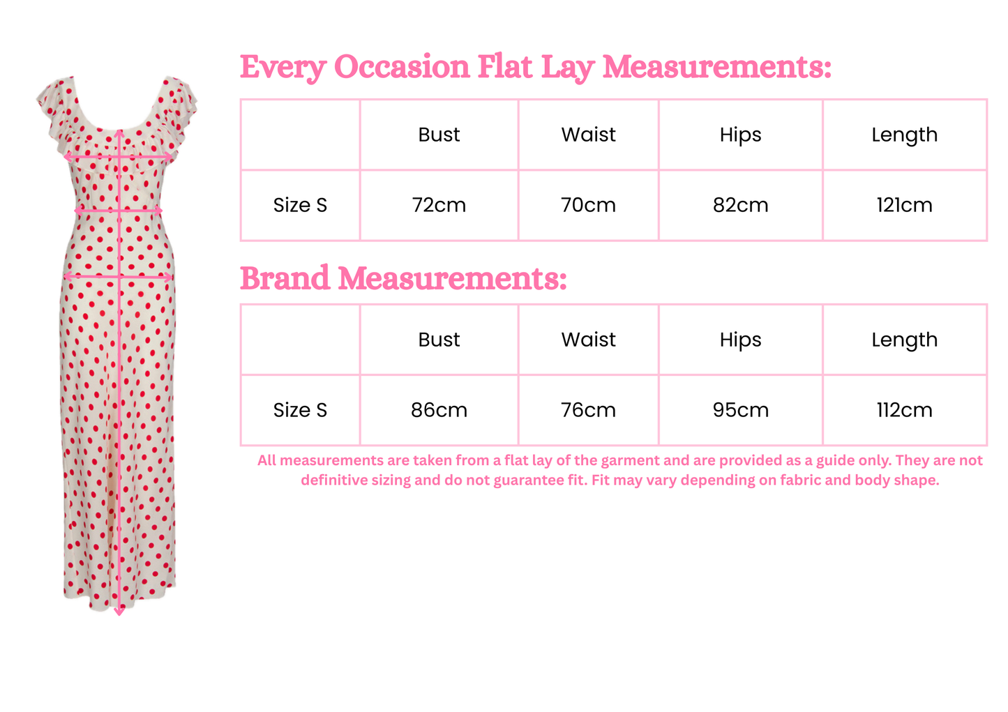 measurement chart for claudia dress