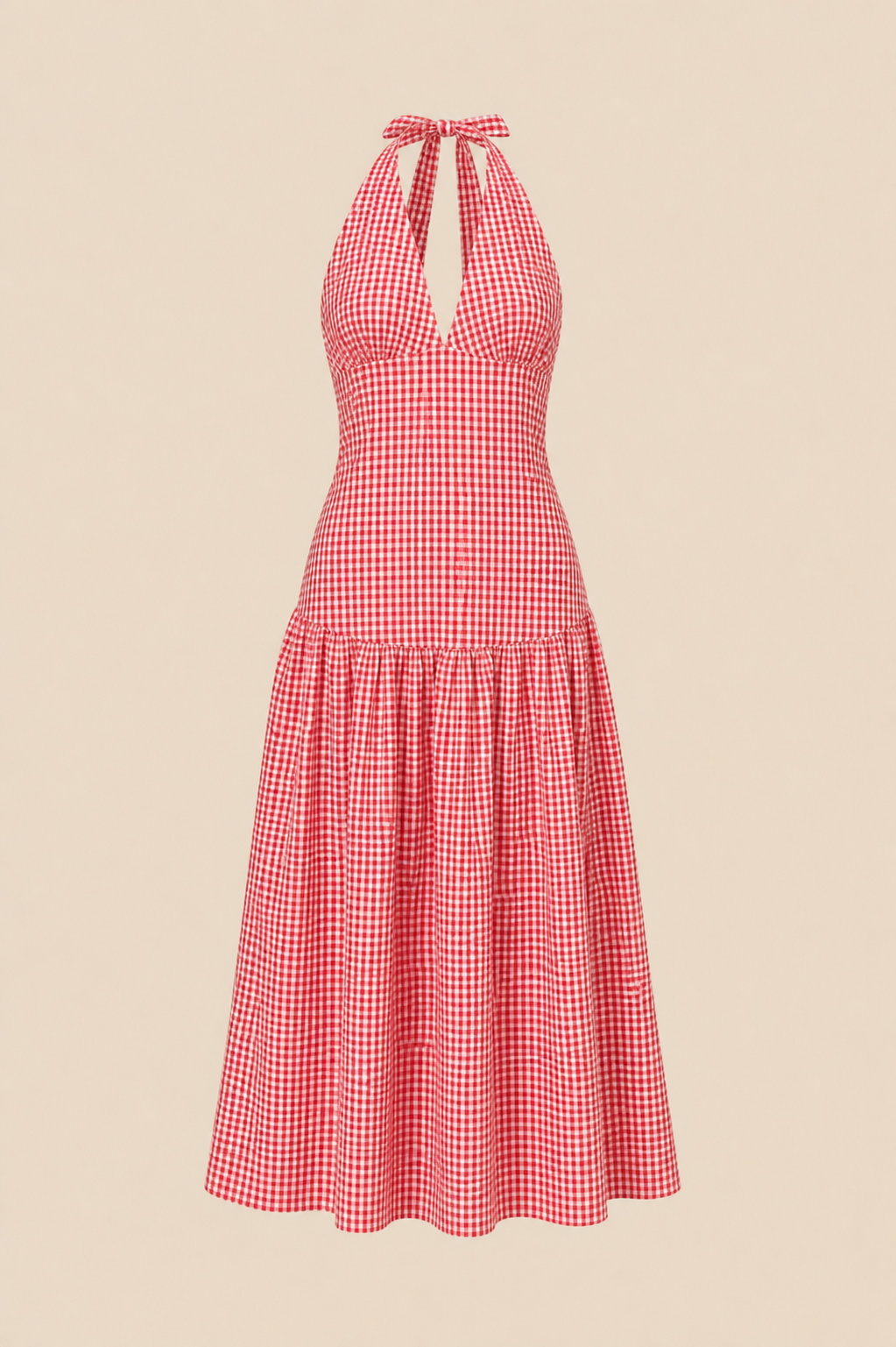 RUBY - Relaxe Halter Dress in Red Gingham