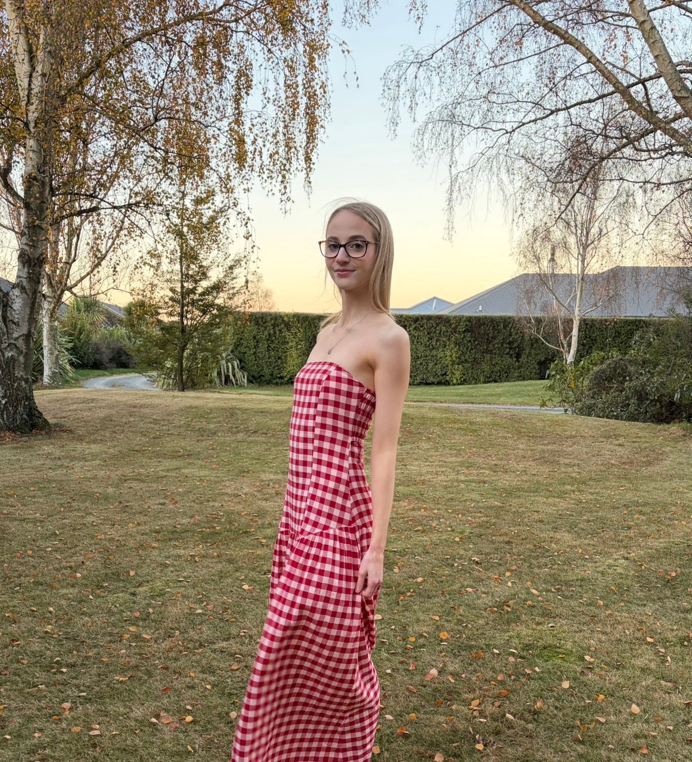 RUBY - Trulli Strapless Maxi Dress in Red Gingham