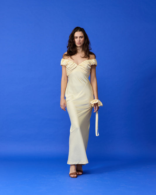 RUBY - Raquel Satin Gown in Butter