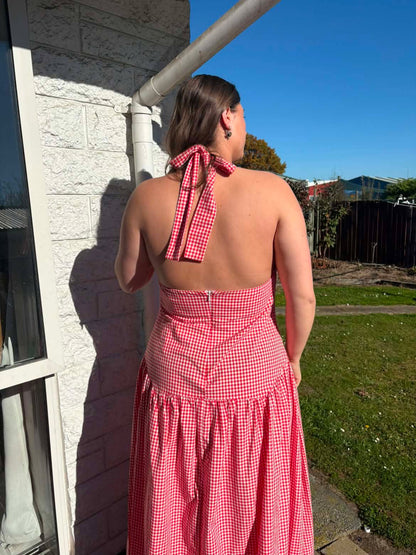 RUBY - Relaxe Halter Dress in Red Gingham