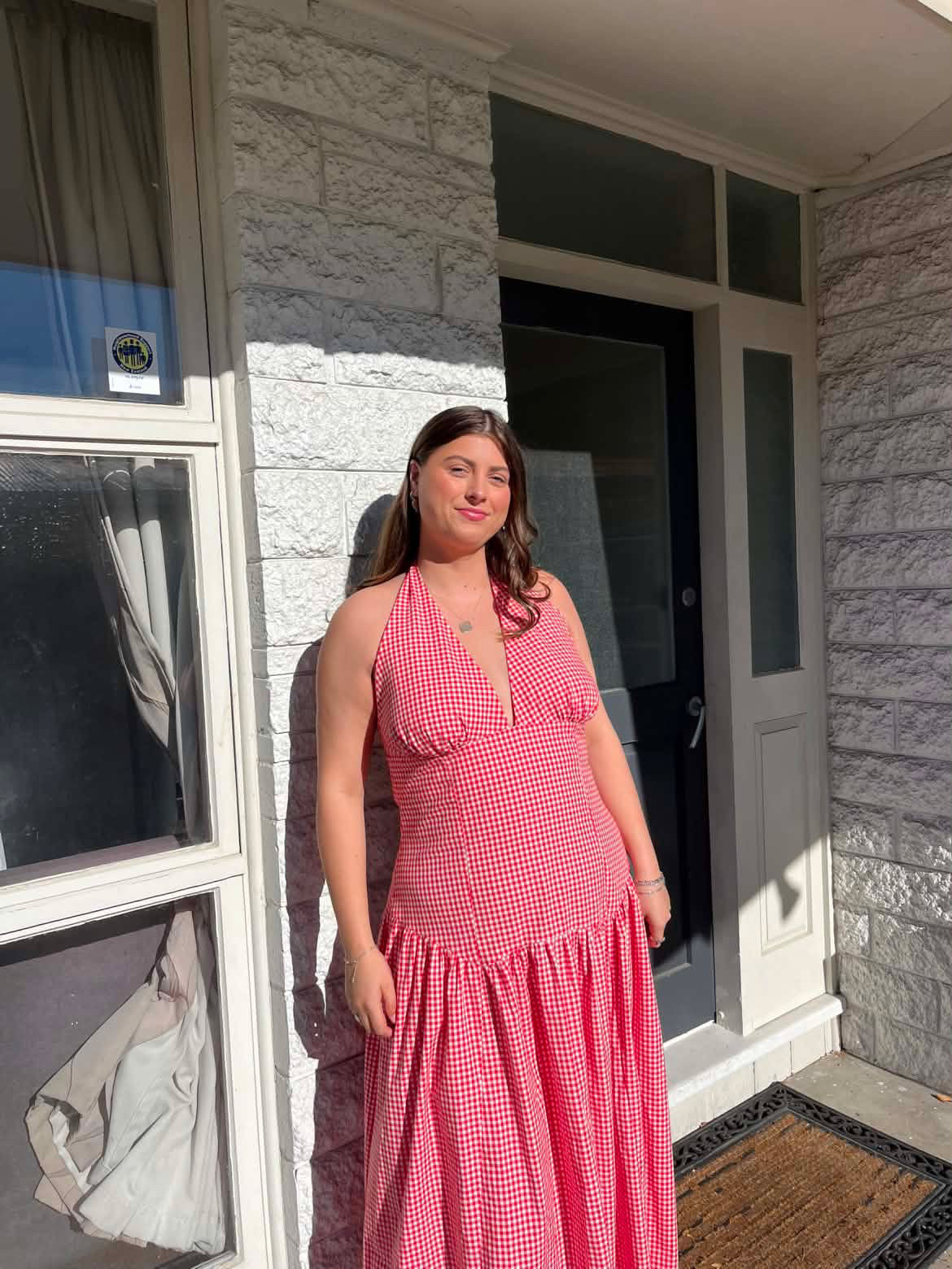 RUBY - Relaxe Halter Dress in Red Gingham