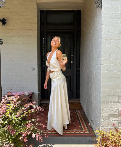 Bec + Bridge - Kaia Silk Halter and Chantilly Skirt in Ivory