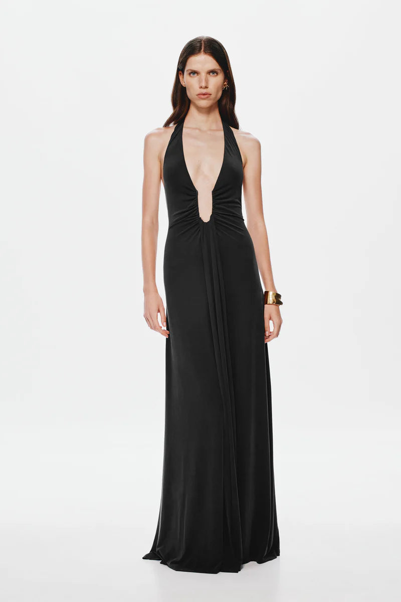 Misha - Jennifer Cupro Maxi Dress in Black