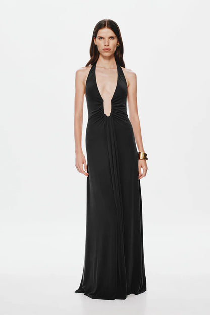 Misha - Jennifer Cupro Maxi Dress in Black