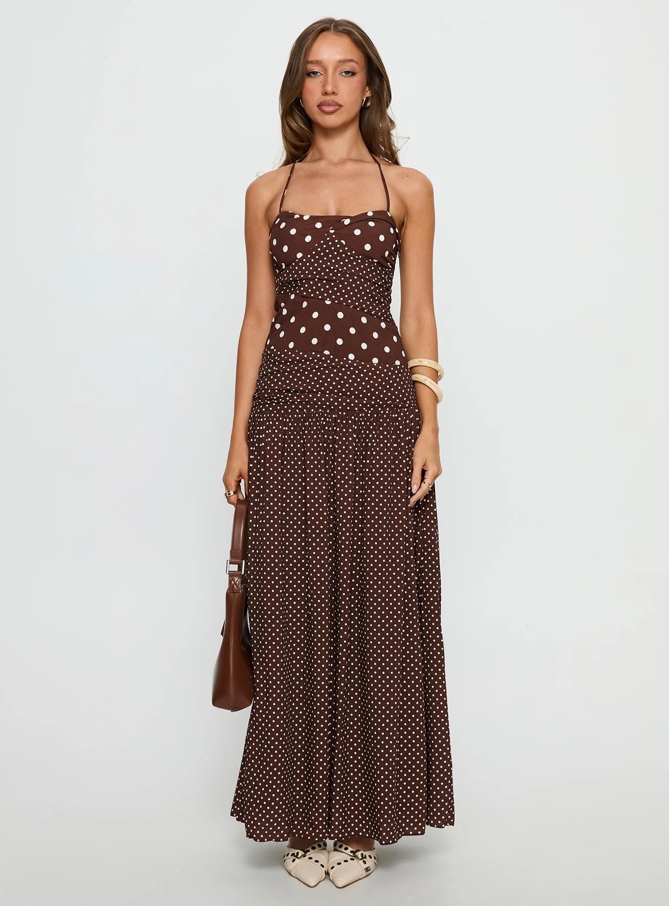 Princess Polly - Marguerite Halter Maxi Dress in Brown