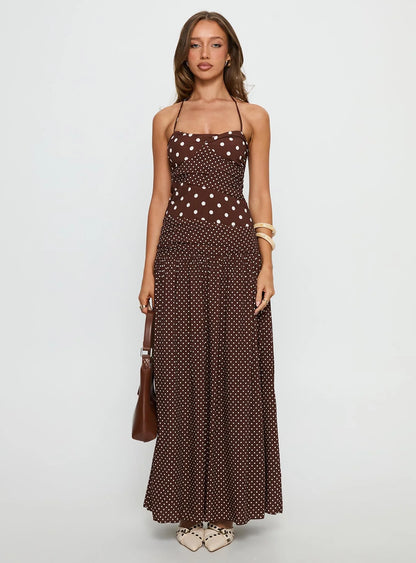 Princess Polly - Marguerite Halter Maxi Dress in Brown