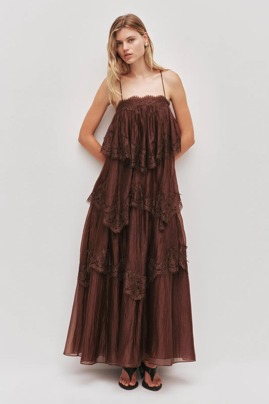 AJE - Ophelia Lace Gown in Chocolate