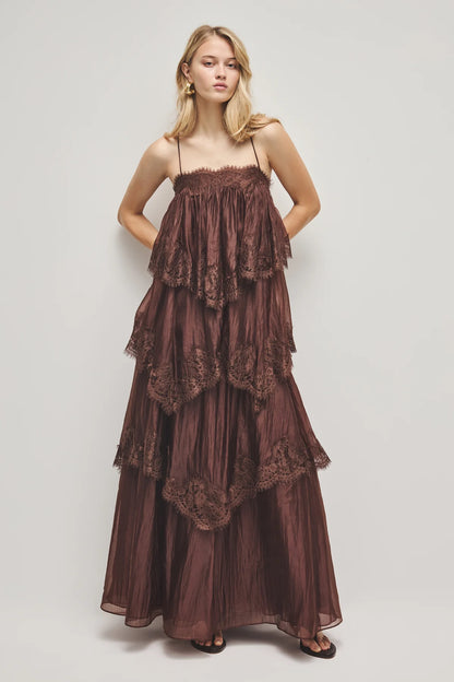 AJE - Ophelia Lace Gown in Chocolate