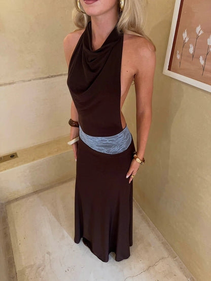 Design by Si - Skyla Maxi Dress in Brown/Blue