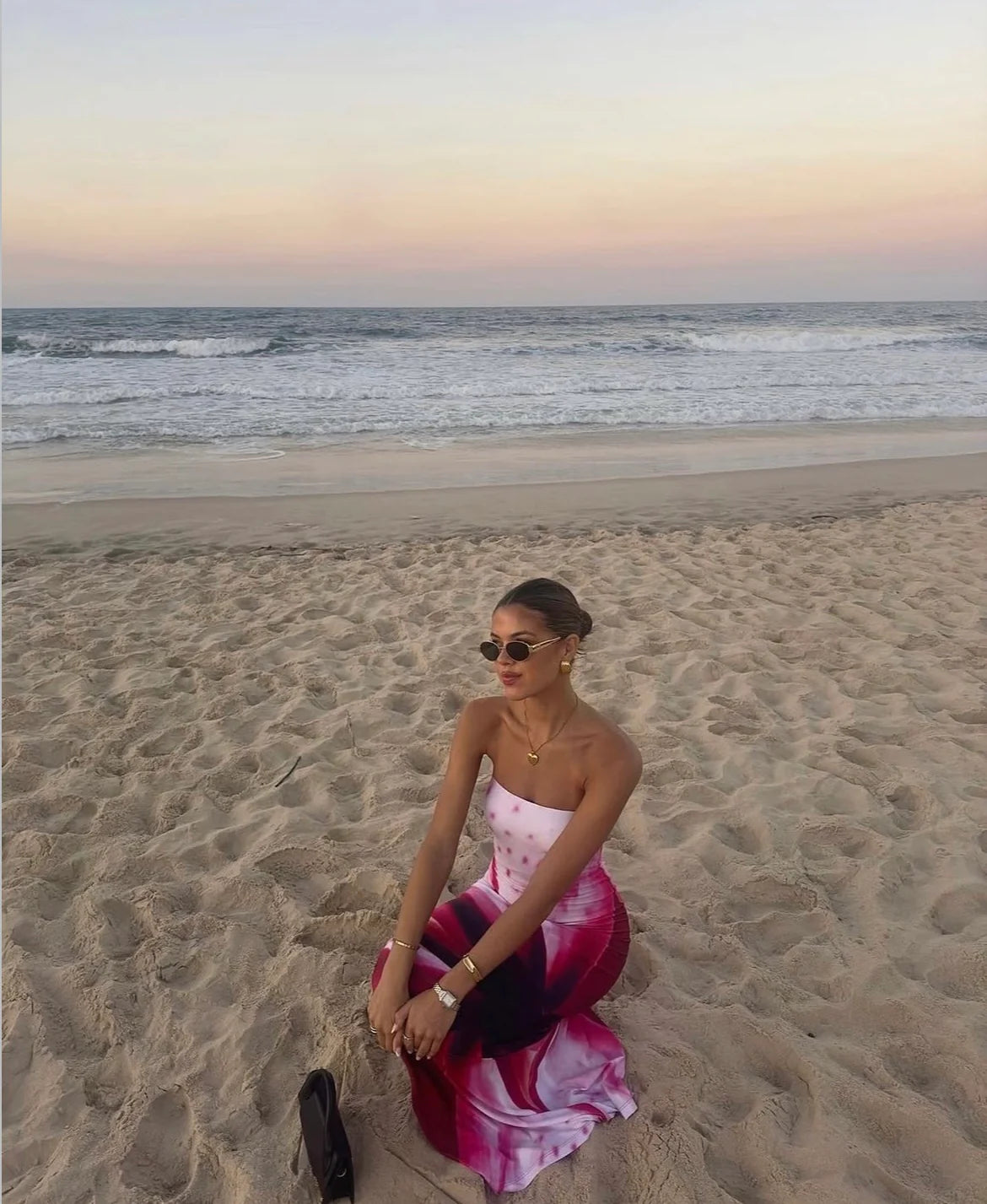 With Harper Lu - Strapless Slip Dress in Fuchsia Mosaic
