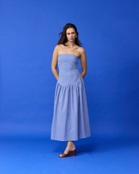RUBY - Trulli Maxi Dress in Cobalt Gingham