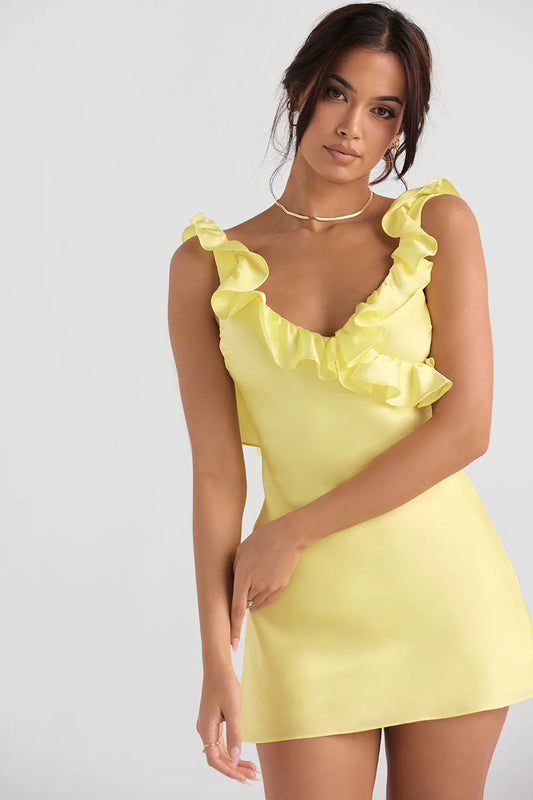 House of CB - Tink Buttercup Satin Ruffle Mini Dress